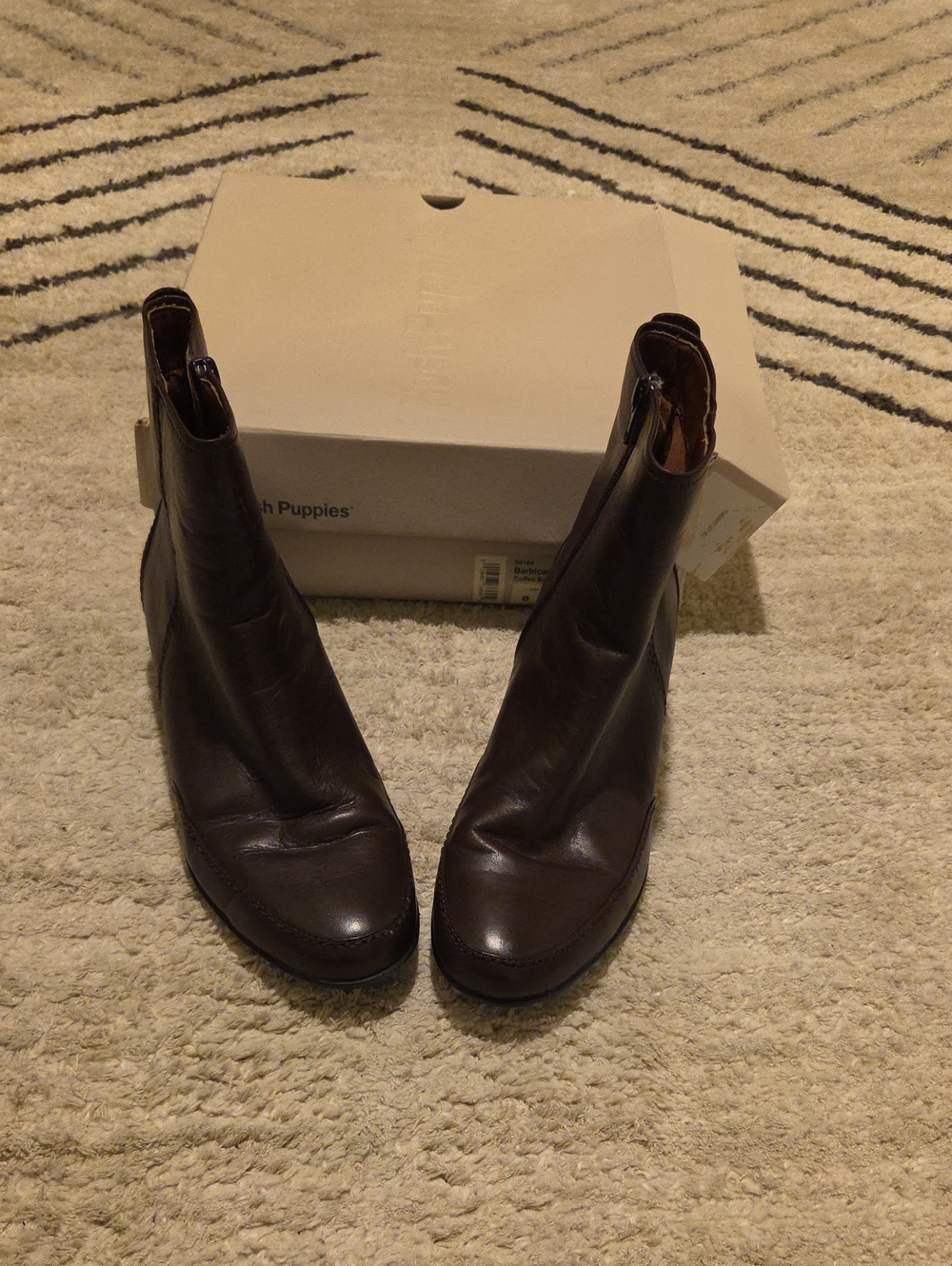 Hush Puppies Women's Dark Brown Leather Ankle Booties with Side Zip